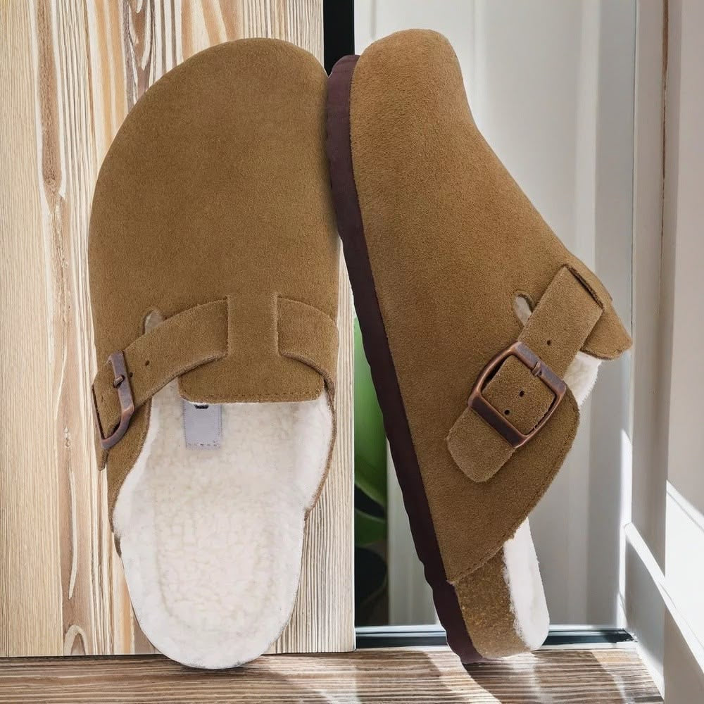 Fuzzy Suede Clogs Brown